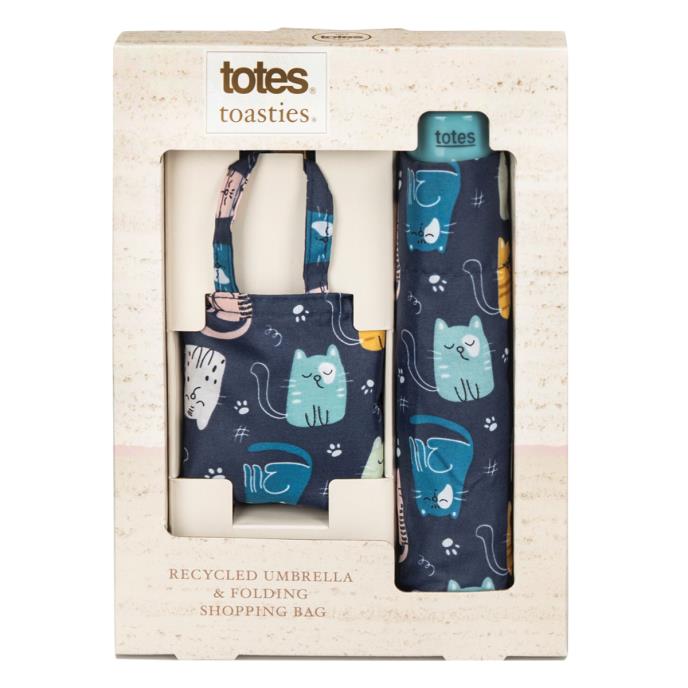 totes® Supermini & Matching Bag in Bag Umbrella Shopper Cat Print ( 3 Section ) Extra Image 5